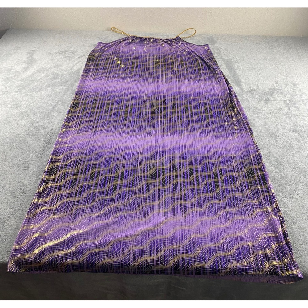 Seven Islands Purple Gold Metallic Wavy‎ Maxi Dress Womens 2X Sleeveless Halter